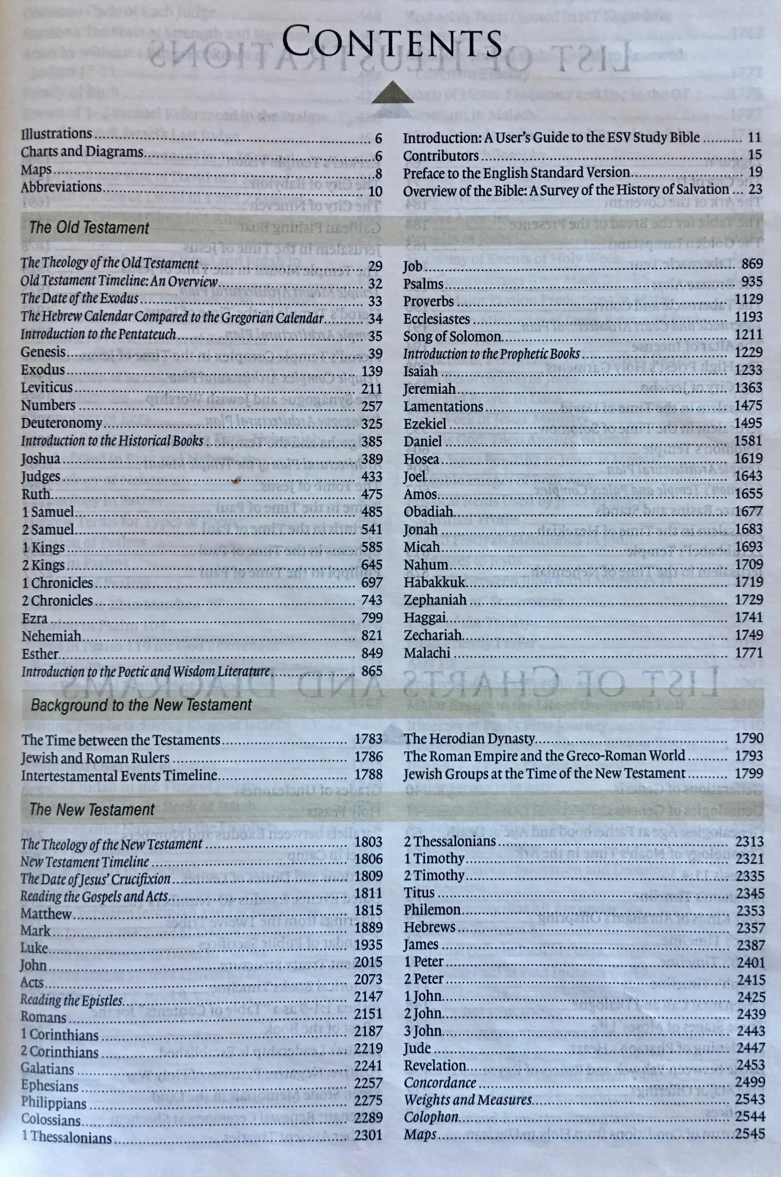 Personal Size ESV Study Bible Table of Contents
