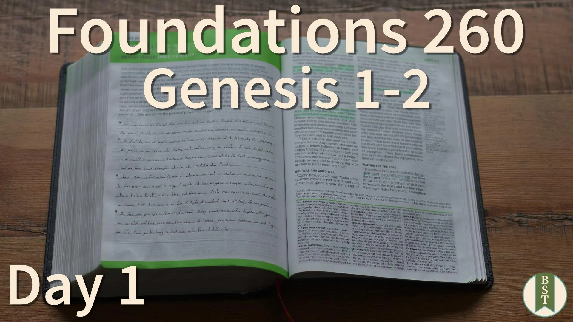 F260 Bible reading plan graphic for Day 1: Genesis 1-2