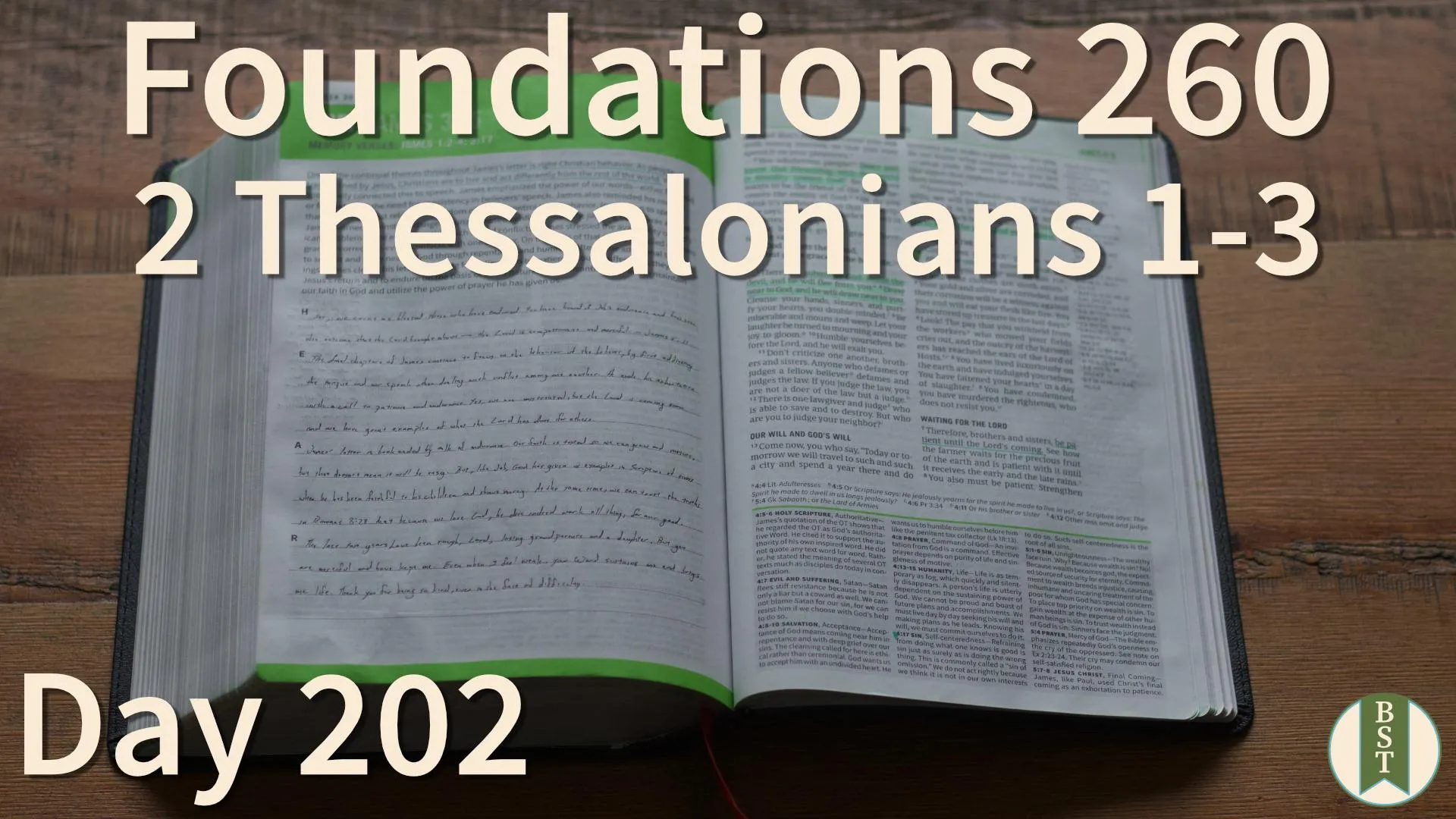 F260 Bible reading plan graphic for Day 202: 2 Thessalonians 1-3