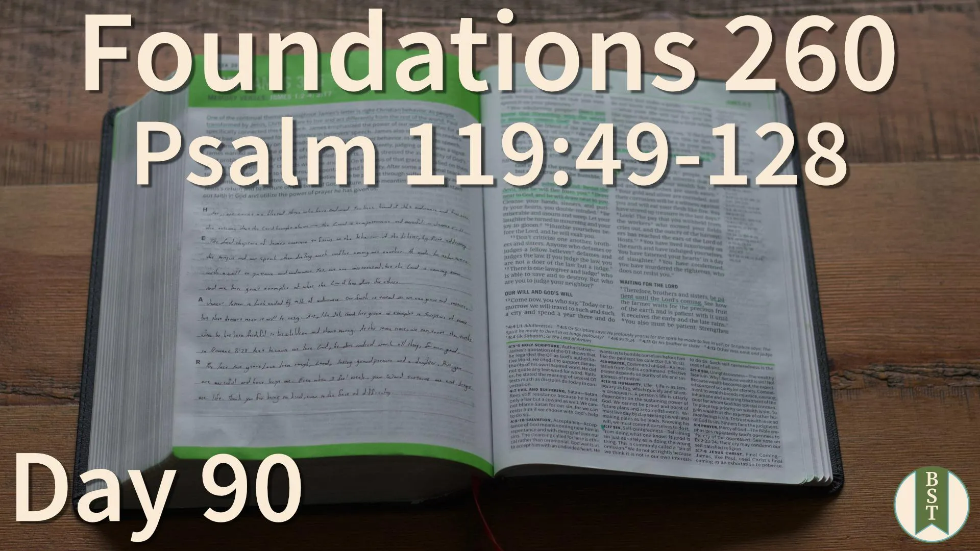 F260 Bible reading plan graphic for Day 90: Psalm 119:49-128