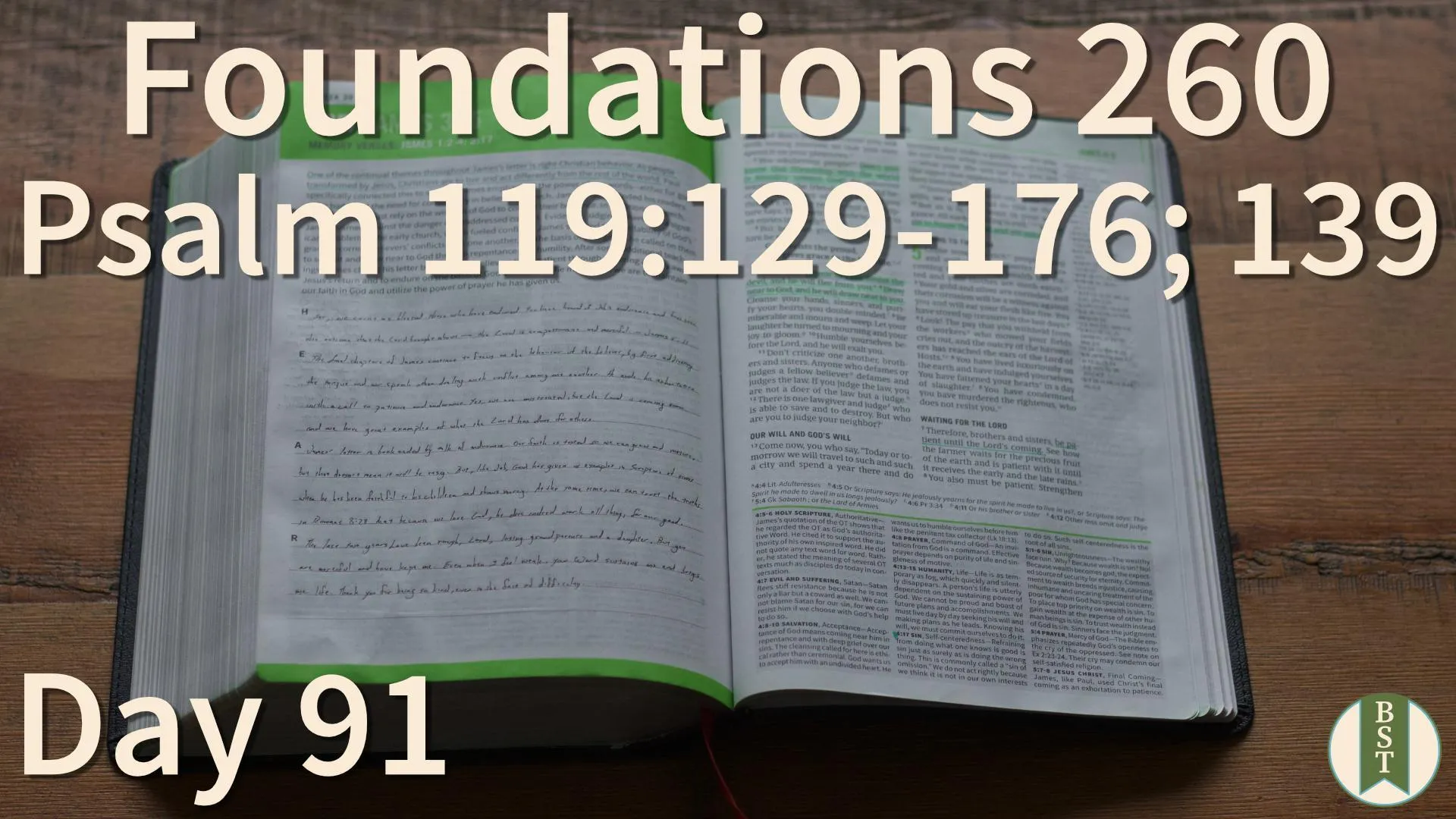 F260 Bible reading plan graphic for Day 91: Psalm 119:129-176; 139